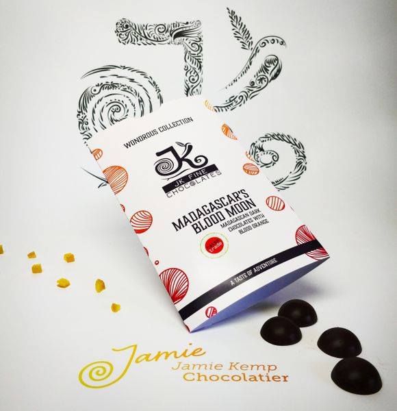 JK Fine Chocolates Wondrous packaging for Madagascar's Blood Moon